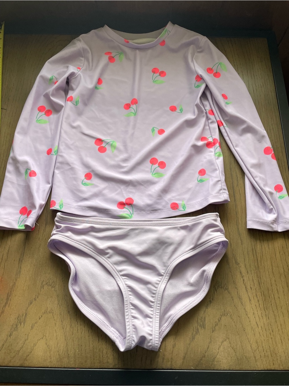 GAP Girls' Lavender Long-Sleeve Rashguard Set with Cherry Print( size: s 6-7)